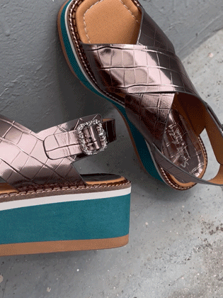 Croc heel cross-body sandals