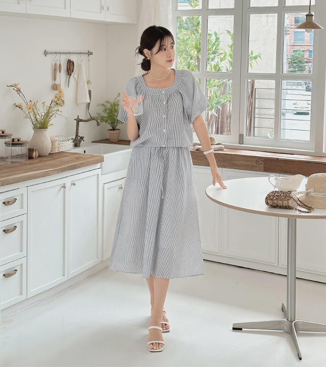 seersucker blouse skirt set