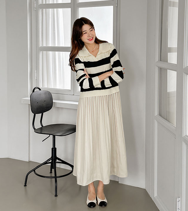 Dual knit pleated dress