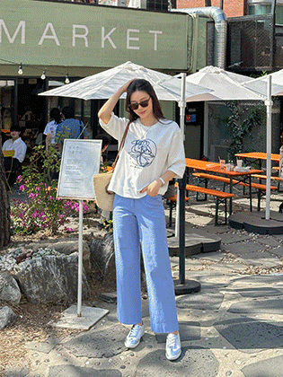 Hidden pocket straight wide cotton pants