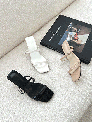 Square buckle strap sandal heels