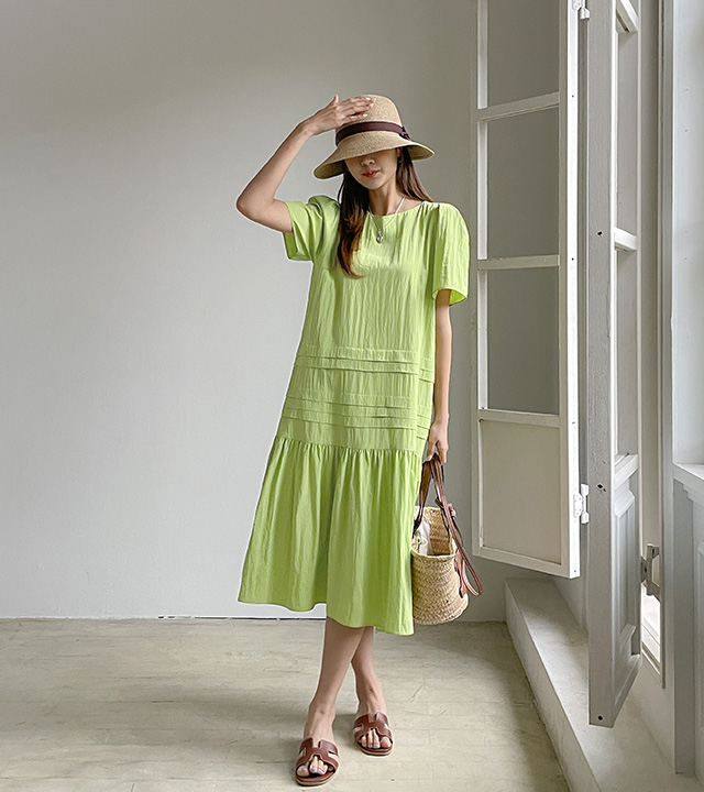 Sherbet shirring long dress