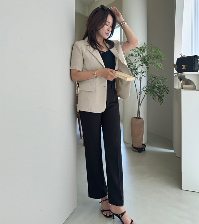 Ray half banding linen slacks