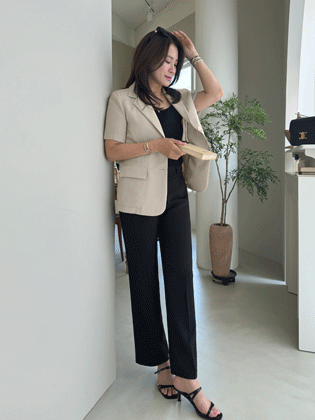 Ray half banding linen slacks