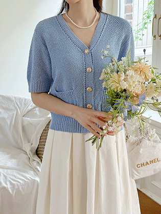 Sky gold button cardigan
