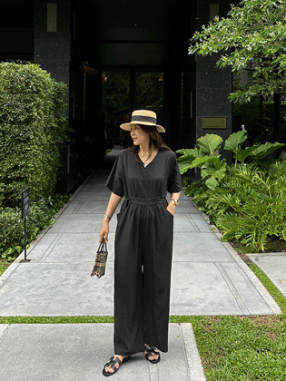 Summer chic shirring jumpsuit