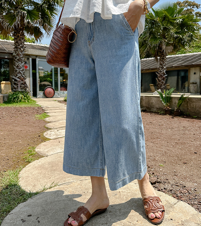 [MADE] Linen-like 9-quarter denim pants 