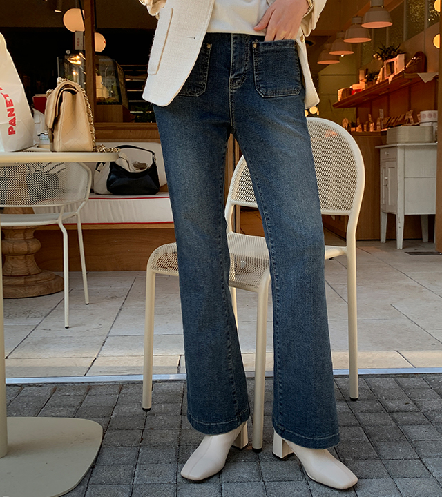 Two pocket bootcut fleece denim pants