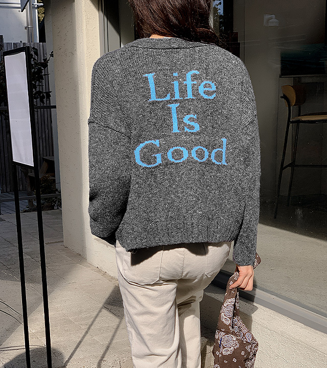 Life Lettering Knit Cardigan