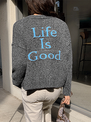 Life Lettering Knit Cardigan