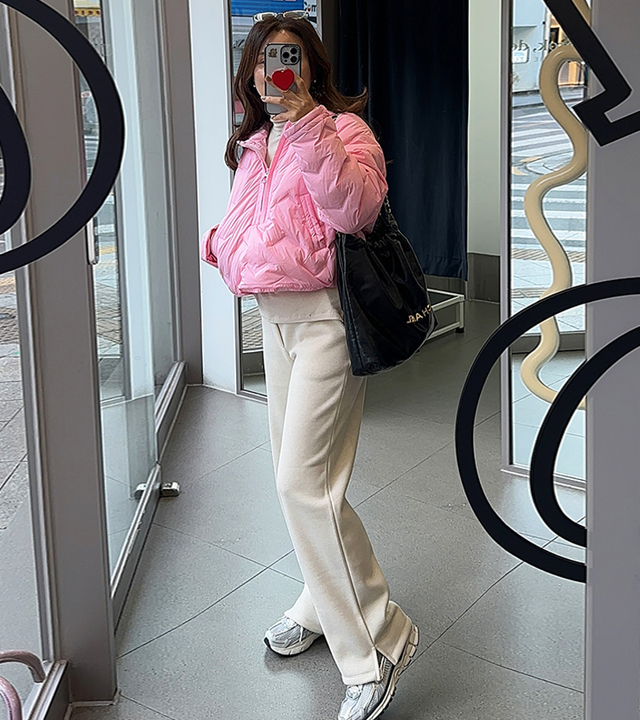 Warm fleece slit wide pants