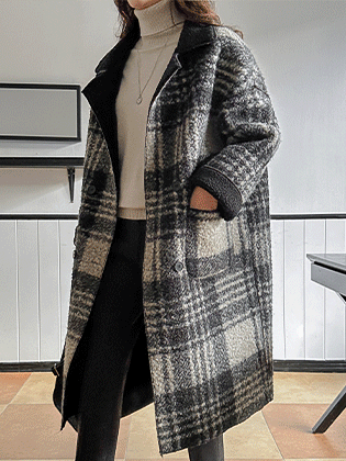 Buckle check long coat