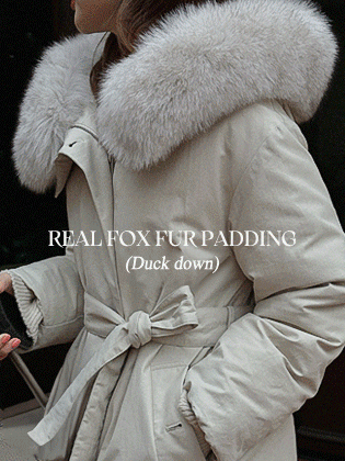 Real Fox Fur Belted Duck Down Padding