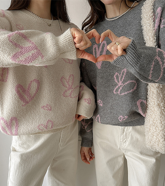 Pink Heart Round Knit