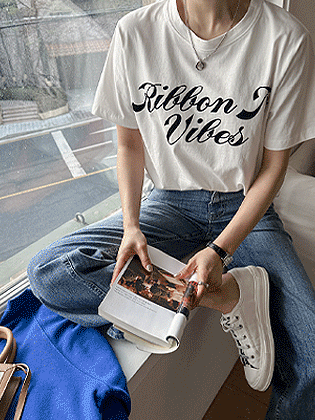 Ribbon flocking short sleeve tee
