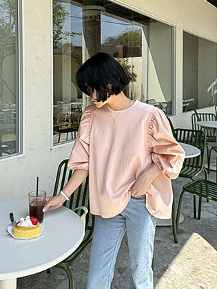 Musen puff color block blouse