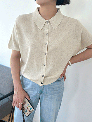 Off-Linen Collar Cardigan
