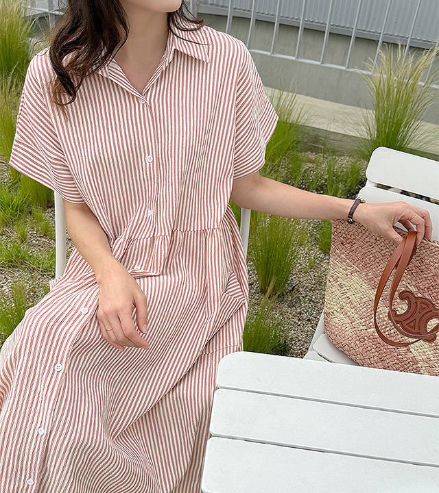 Seersucker Striped Shirt Dress