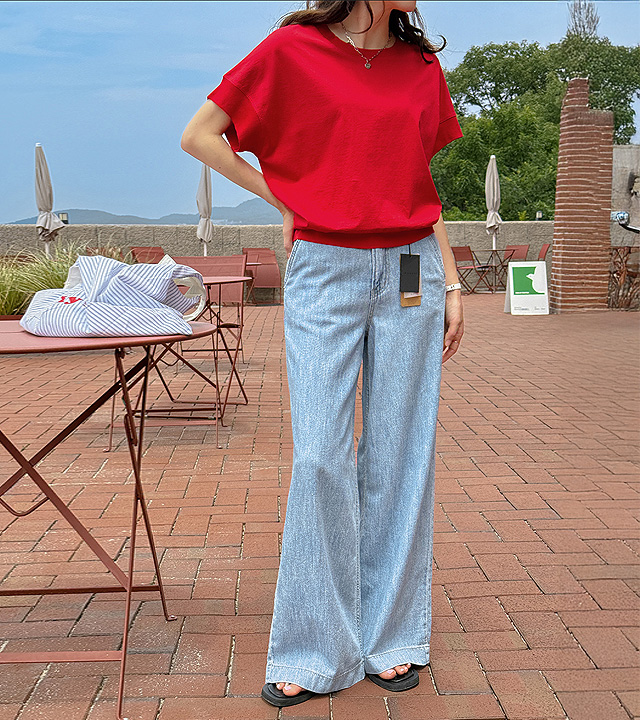 [MADE] Linen-like flare denim pants 