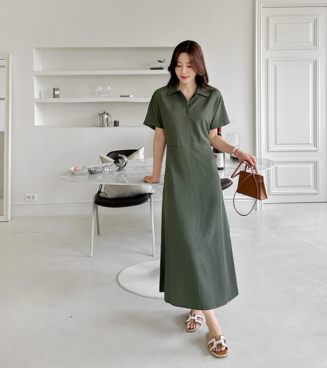 Laurent open collar long dress