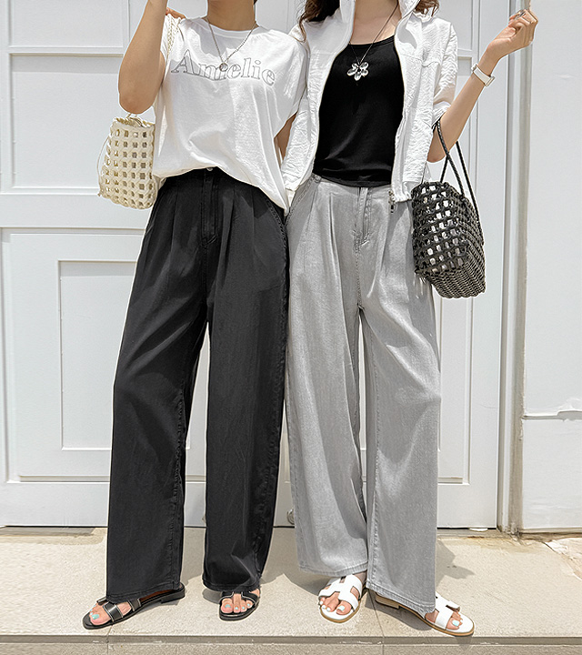 COOL TENCEL PINTUCK DENIM PANTS