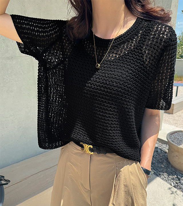 Net round short sleeve knit