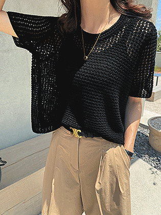 Net round short sleeve knit