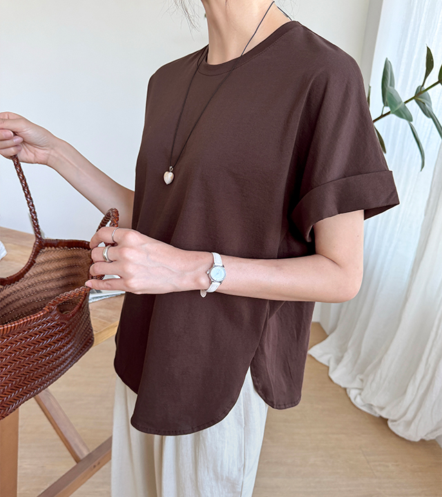 Roll-up silk short sleeve tee