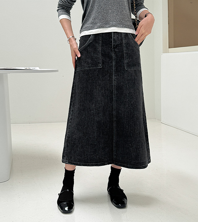 Autumn Outpocket Denim Skirt 
