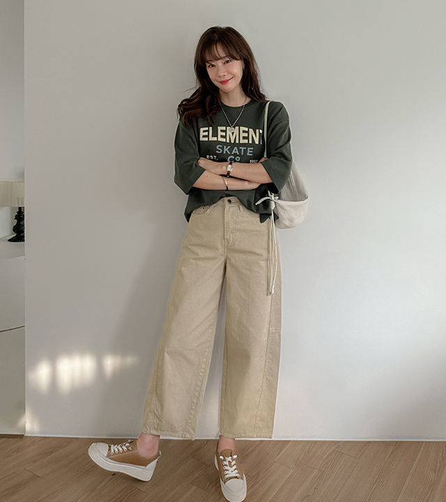 Curved cut exhaust fit cotton pants