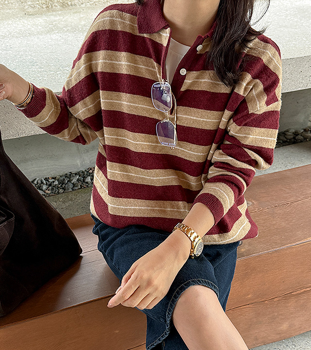 Rugby striped collar knit 