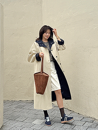 Tone-on-tone color blocking trench coat