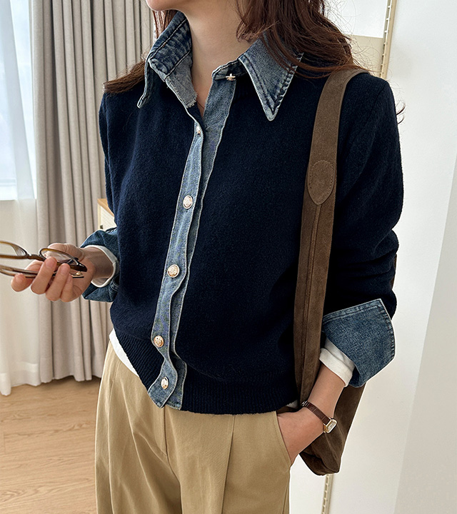 Ber denim color block jacket cardigan