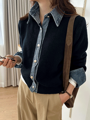 Ber denim color block jacket cardigan