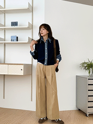 Log pintuck wide pants
