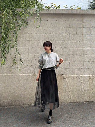 Square lace chiffon skirt