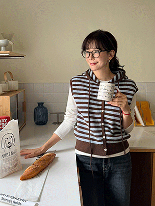 Striped hooded knit vest