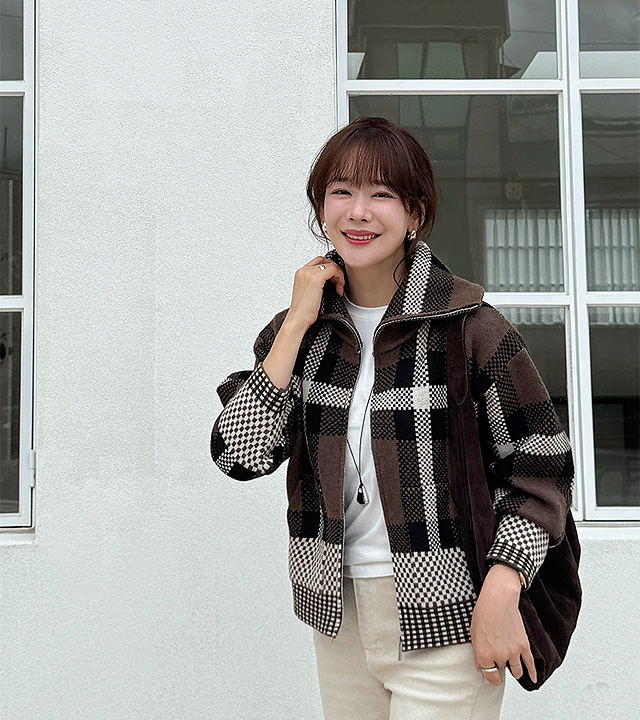 Vivicheck collar zip-up cardigan