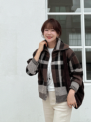 Vivicheck collar zip-up cardigan