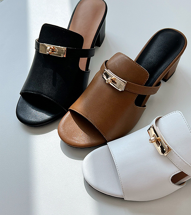 Buckle leather slipper heel