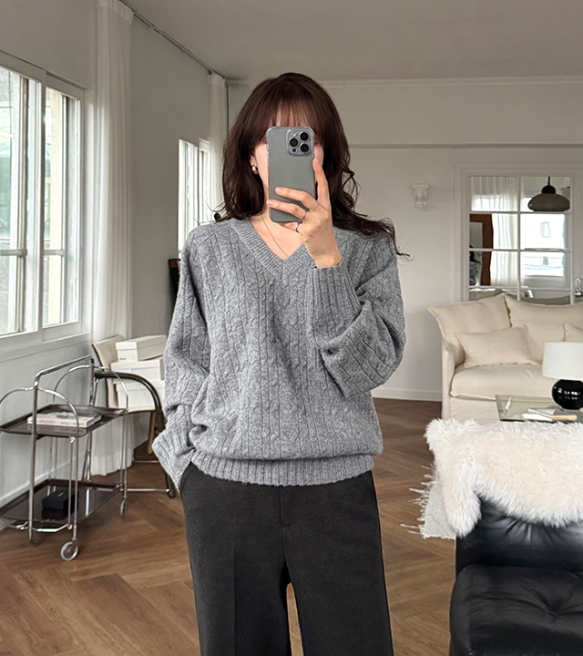 Aden Cable V-Neck Wool Knit