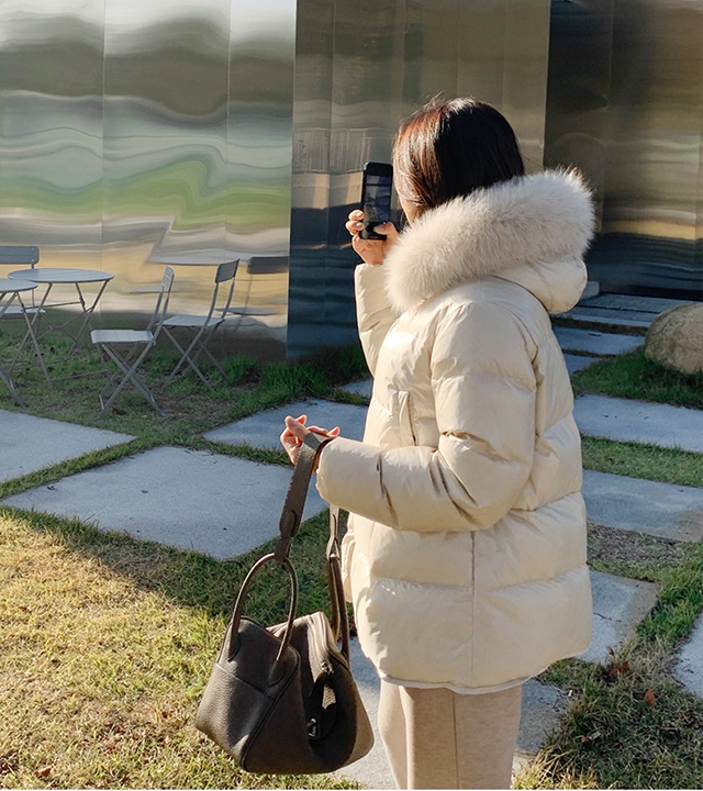 Mong Fox Fur Hooded Padded Jumper