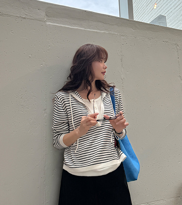 Striped Layer Hooded Knit