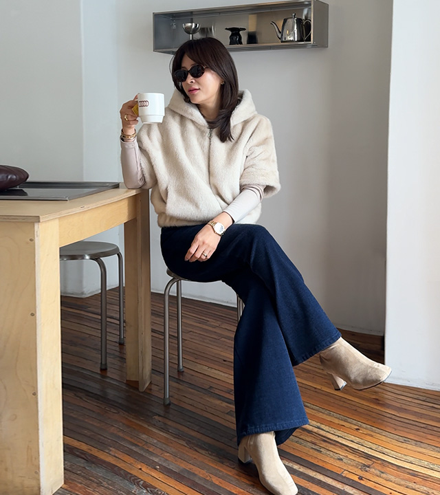 Maison Half Sleeve Fur Hooded Jumper