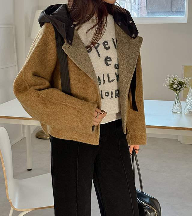 Duck down hooded alpaca handmade coat