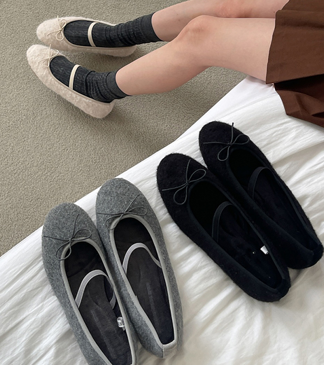 Ella Wool Raised Mary Jane Flats 