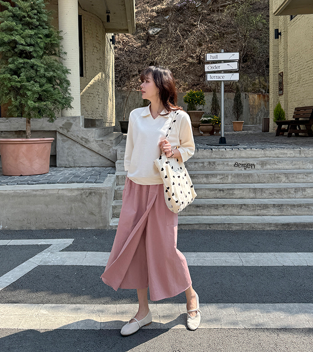 Mute Open Collar 7-part T-shirt