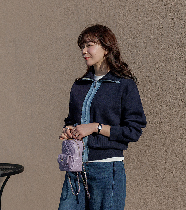 Weekend Denim Color Block Cardigan 