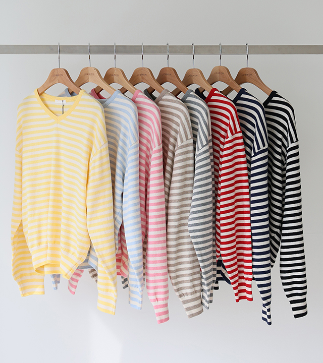 Lollipop V-neck Cotton Knit (2 Types: Striped/Solid)