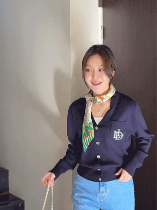 L embroidered silver button cardigan